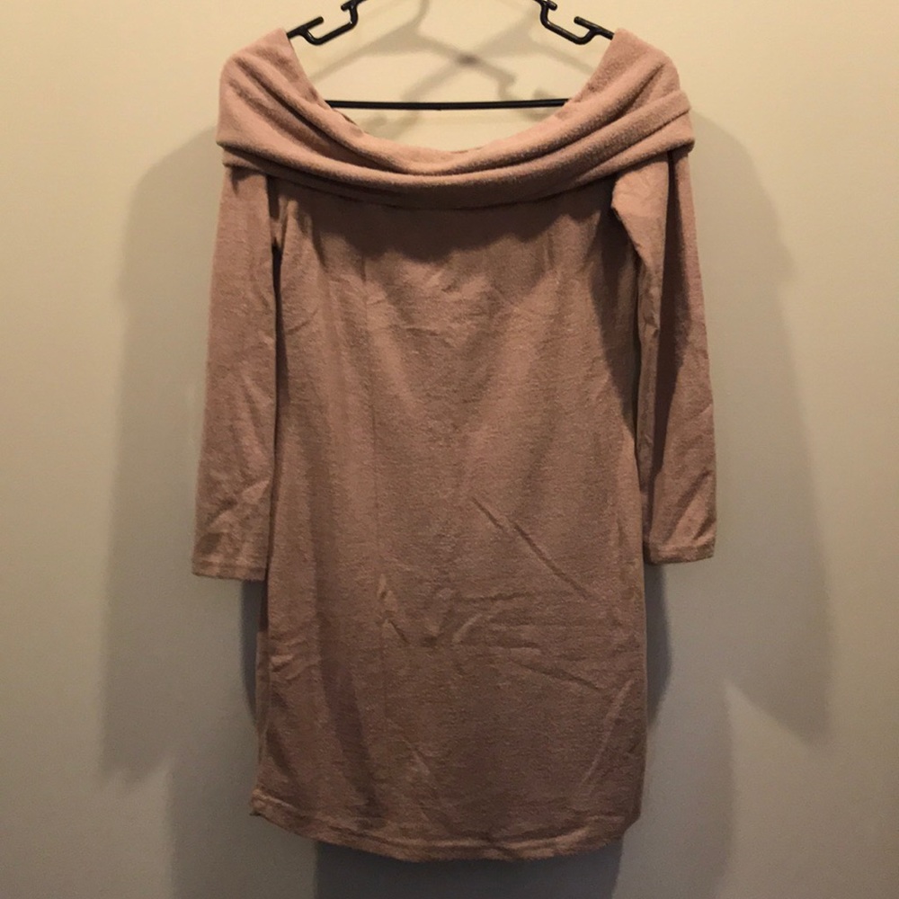 long sleeve pink off shoulder sweater